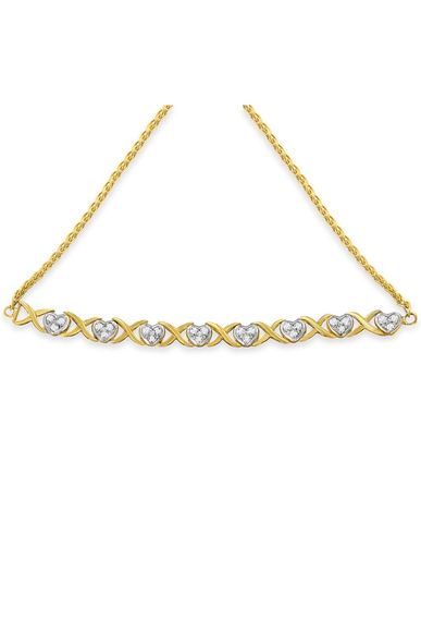 Silver 1/10 Cttw Diamond Heart and X-Link 6”-9” Adjustable Bolo Bracelet